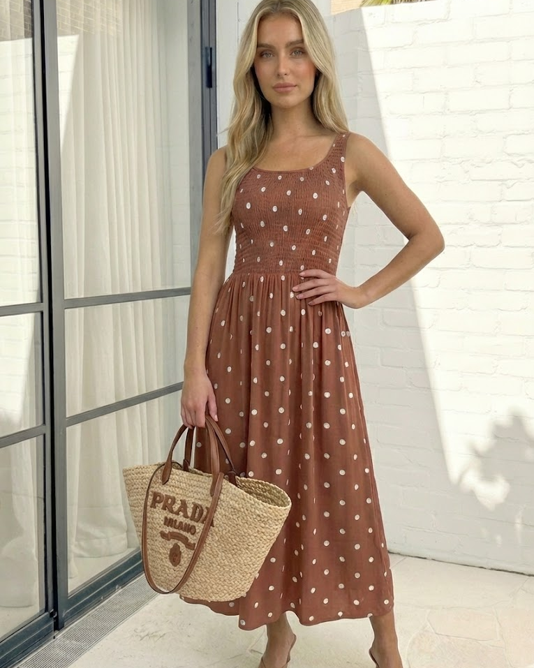 Torrance Rust Spot Dress | Women's Polka Dot Midi Dress