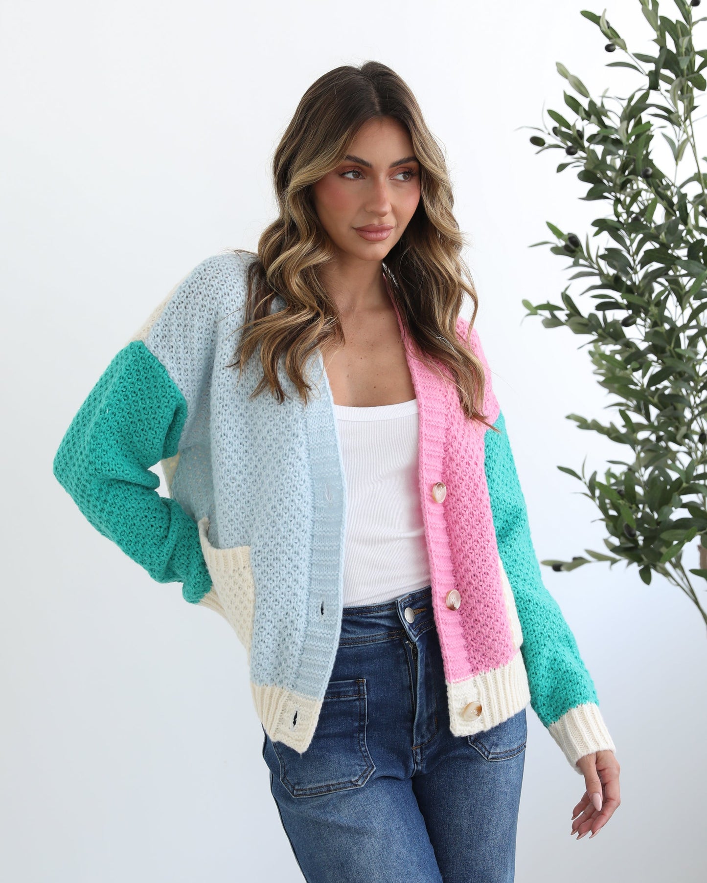 Trizia Blue Multi Cardigan | Women's Knit Cardigan