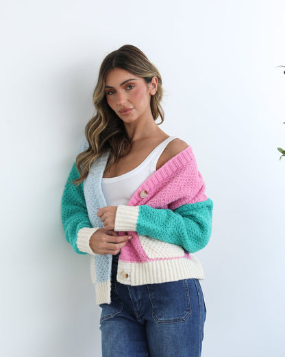 Trizia Blue Multi Cardigan | Women's Knit Cardigan