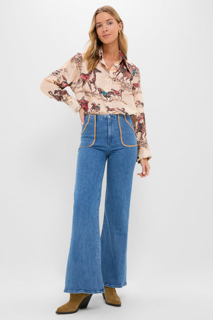 Blue Crystal High Rise Joni Extreme Flare