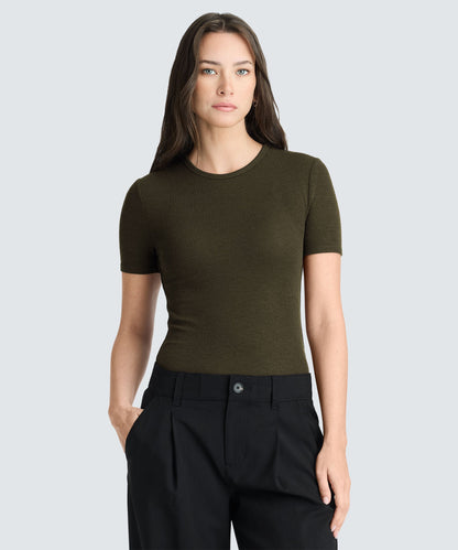 Women's Rib Fitted Crew Neck T-Shirt