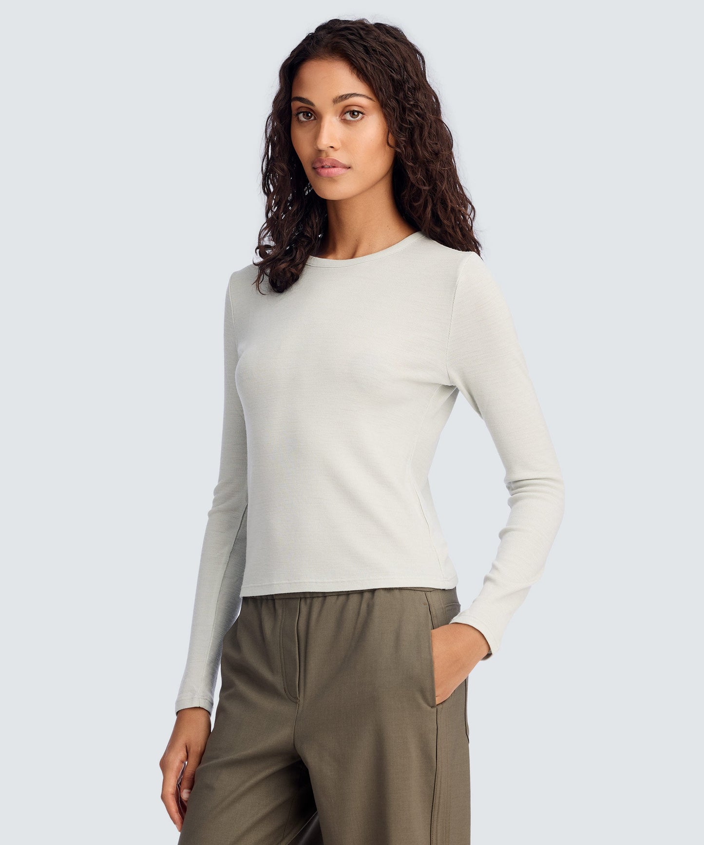 Women's Rib Fitted Long Sleeve Crew