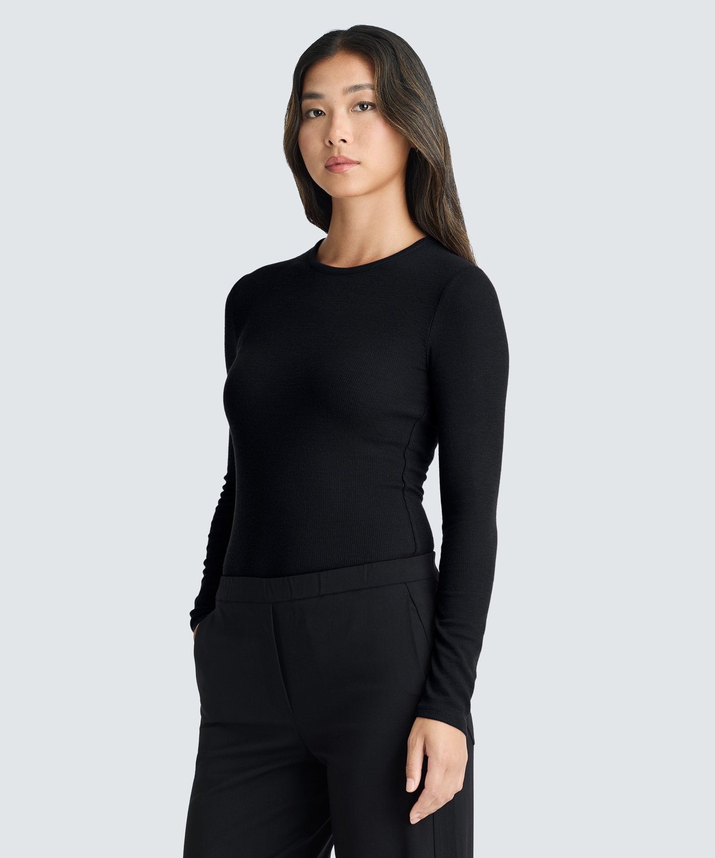 Women's Rib Fitted Long Sleeve Crew