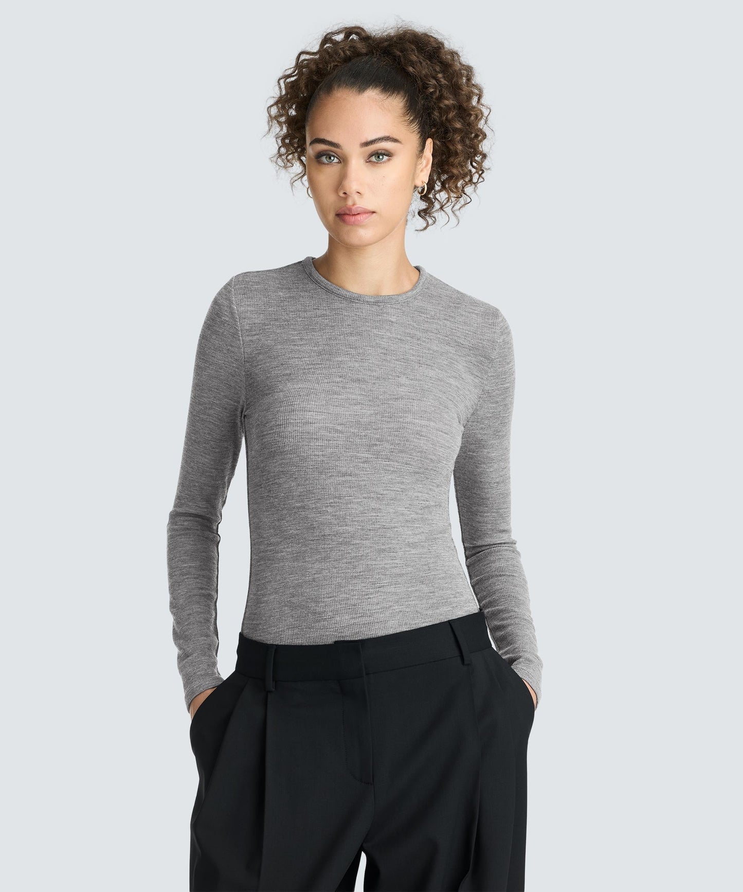 Women's Rib Fitted Long Sleeve Crew