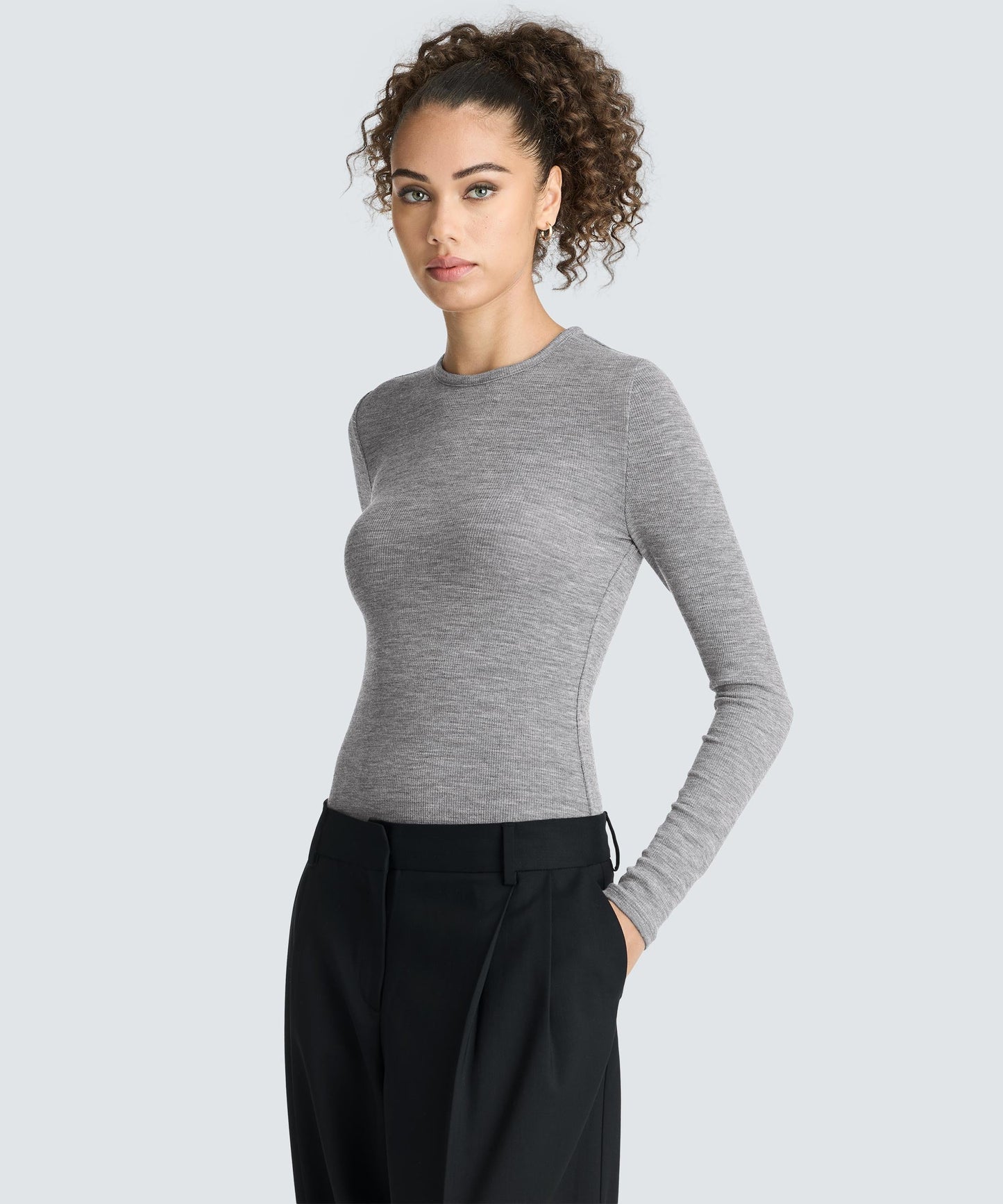 Women's Rib Fitted Long Sleeve Crew