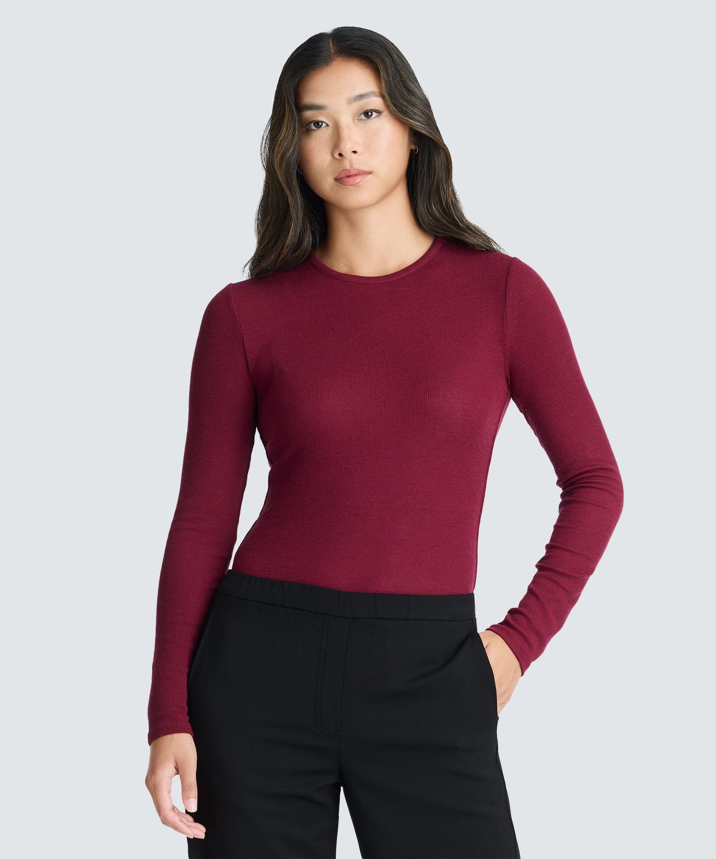 Women's Rib Fitted Long Sleeve Crew