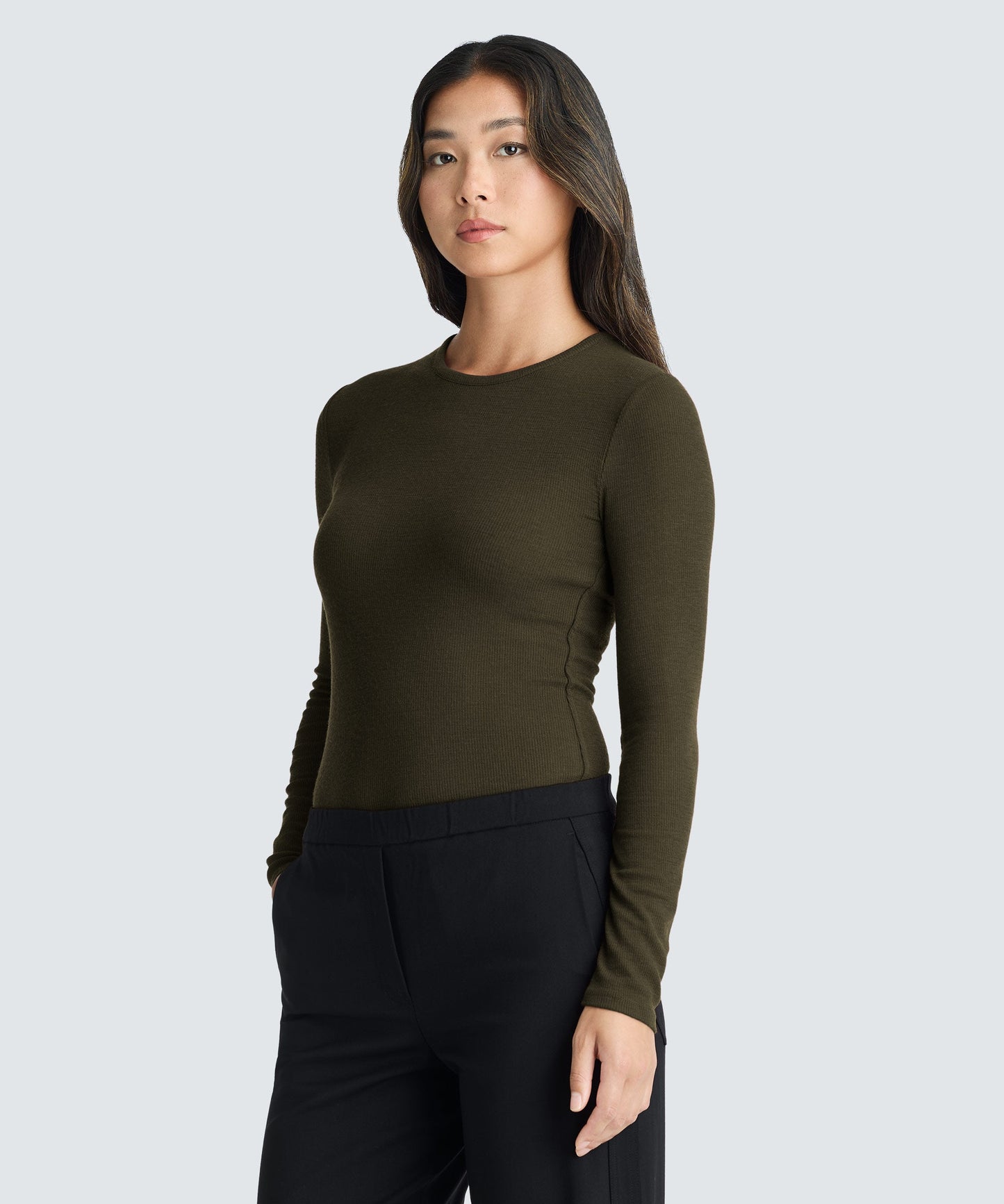 Women's Rib Fitted Long Sleeve Crew