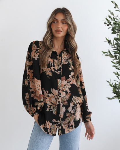 Veiga Blouse Black Floral | Women's Floral Print Blouse