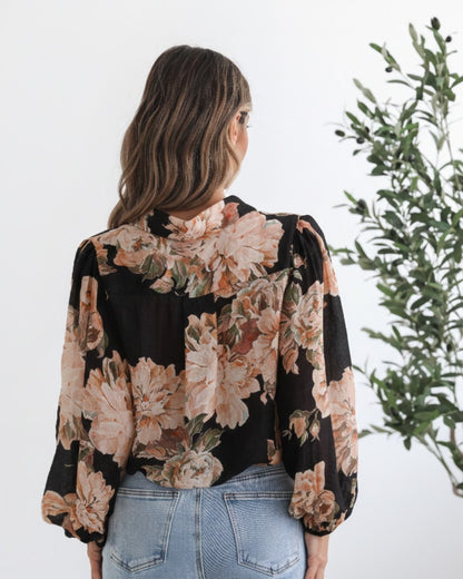 Veiga Blouse Black Floral | Women's Floral Print Blouse