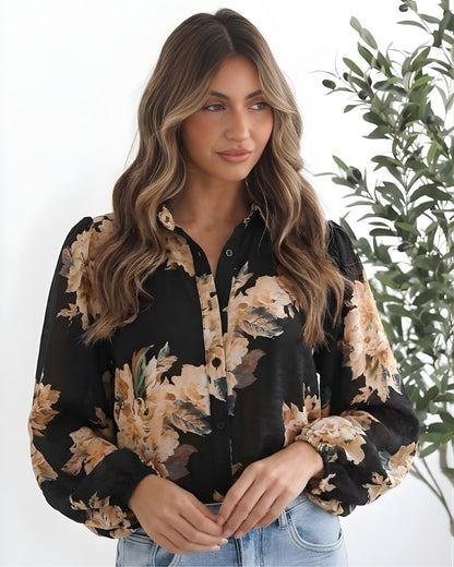 Veiga Blouse Black Floral | Women's Floral Print Blouse