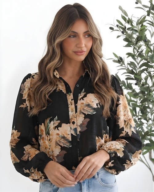 Veiga Blouse Black Floral | Women's Floral Print Blouse