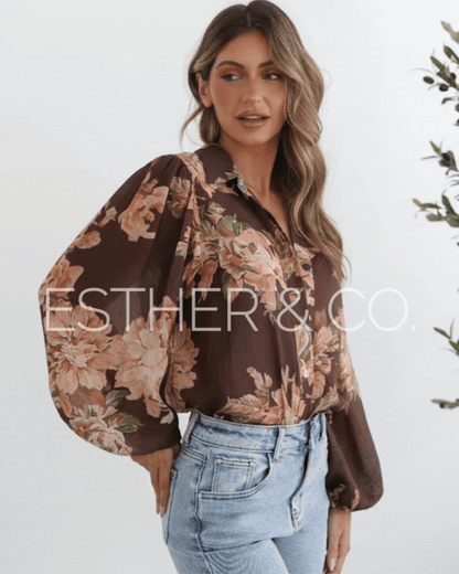 Veiga Blouse - Choc Floral | Women's Floral Print Blouse