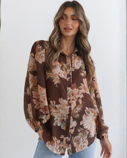 Veiga Blouse - Choc Floral | Women's Floral Print Blouse