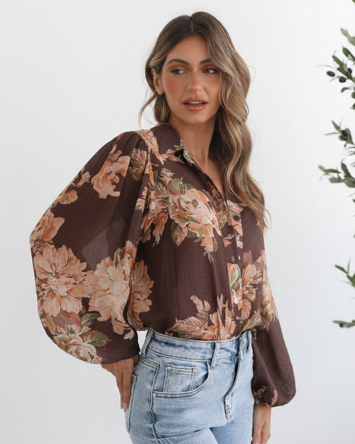 Veiga Blouse - Choc Floral | Women's Floral Print Blouse