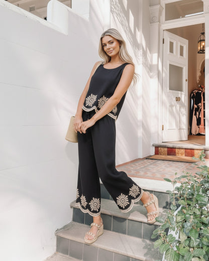 Vixie Black Print Pants | Women's Wide Leg Pants