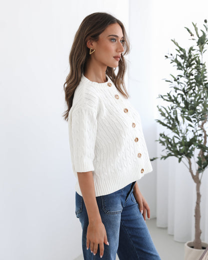 Wynter White Knit Top | Women's Cotton Knit Top