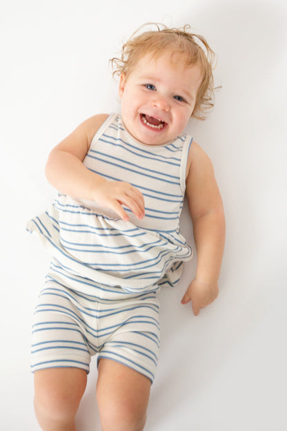 Anchor Stripe Rib Peplum Tank Top and Biker Shorts