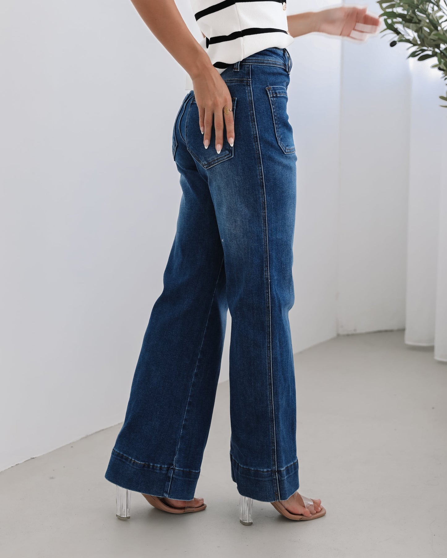 Yzabel Jeans - Mid Blue | Women's High Waisted Wide Leg Jeans