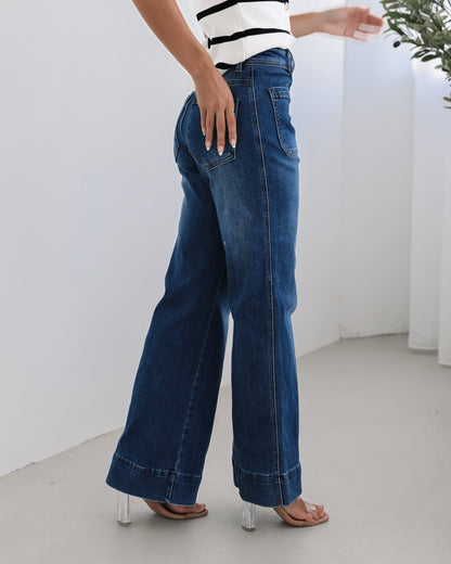 Yzabel Jeans - Mid Blue | Women's High Waisted Wide Leg Jeans