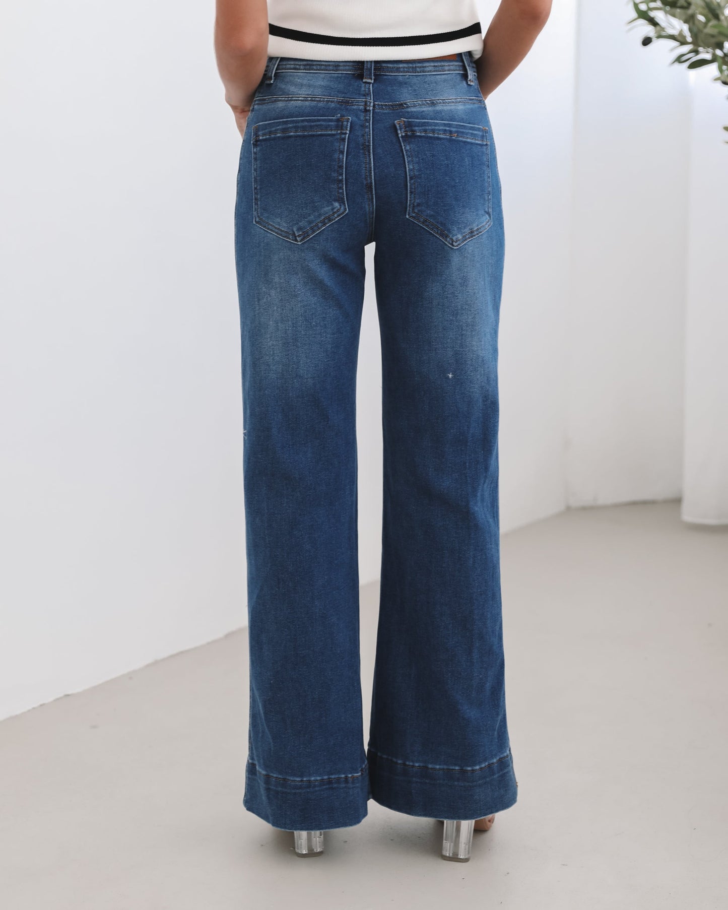 Yzabel Jeans - Mid Blue | Women's High Waisted Wide Leg Jeans