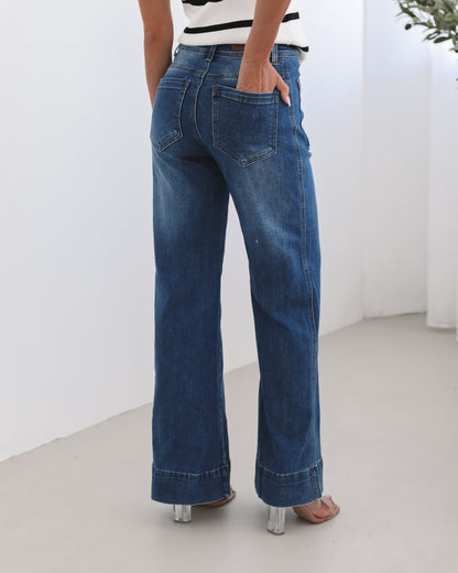 Yzabel Jeans - Mid Blue | Women's High Waisted Wide Leg Jeans