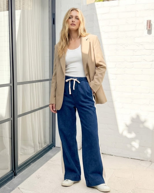 Zanea Blue Stripe Jeans | Women's High Waisted Wide Leg Jeans