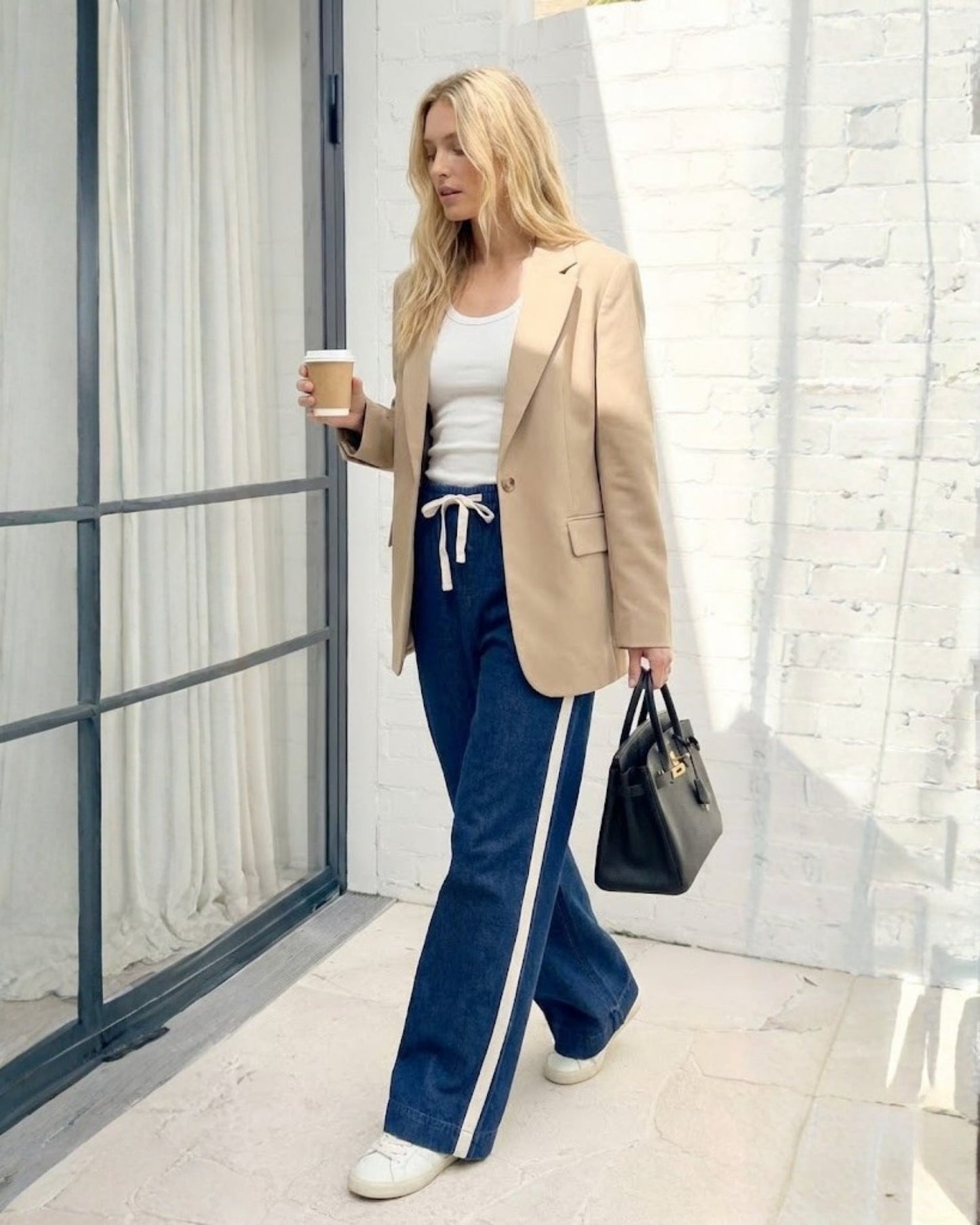 Zanea Blue Stripe Jeans | Women's High Waisted Wide Leg Jeans