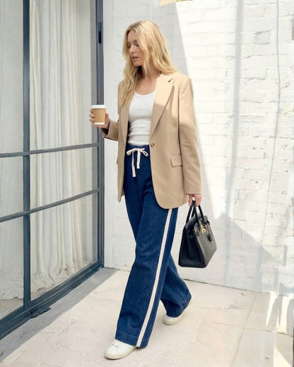Zanea Blue Stripe Jeans | Women's High Waisted Wide Leg Jeans