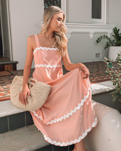 Zarienne Pink Multi Dress | Women's Cotton Midi Dress