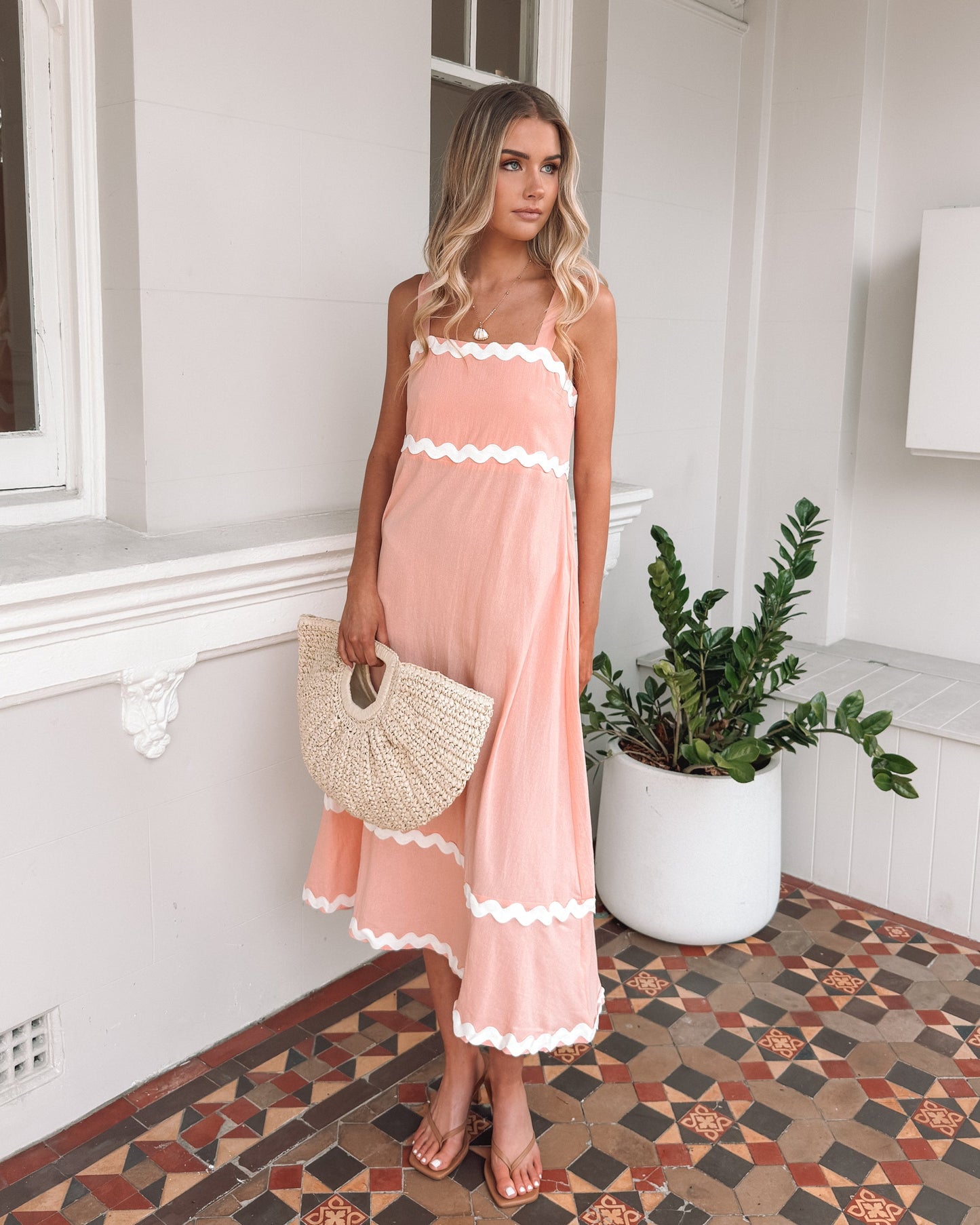 Zarienne Pink Multi Dress | Women's Cotton Midi Dress