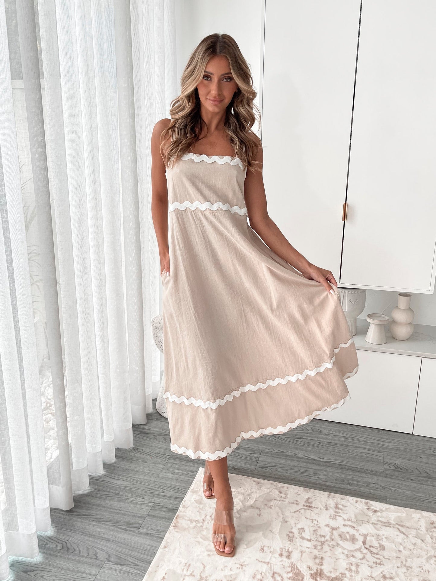 Zarienne Beige Multi Dress | Women's Cotton Maxi Dress