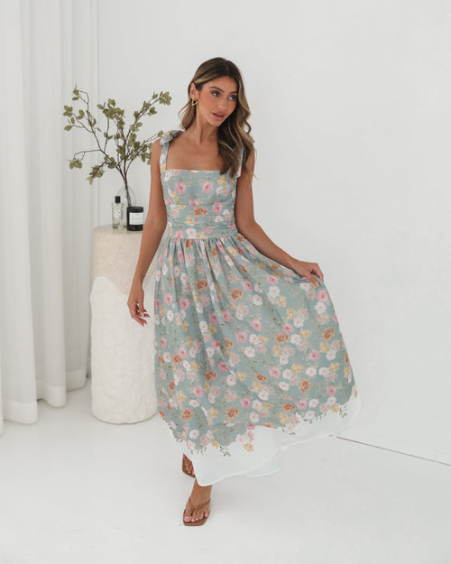 Zyrelise Dress - Mint Floral | Women's Floral Maxi Dress