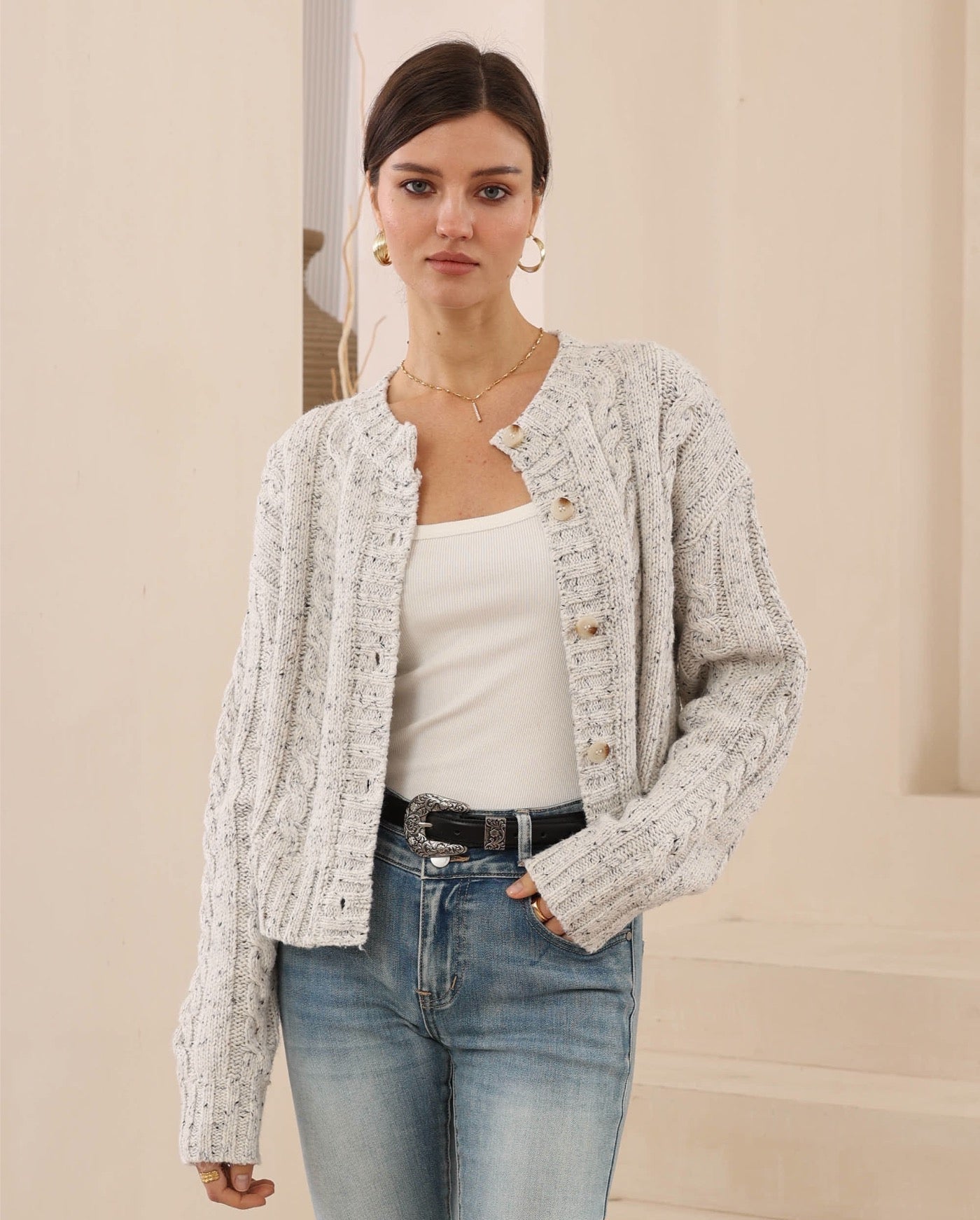 Zyrenia Grey Cardigan | Women's Knit Cardigan