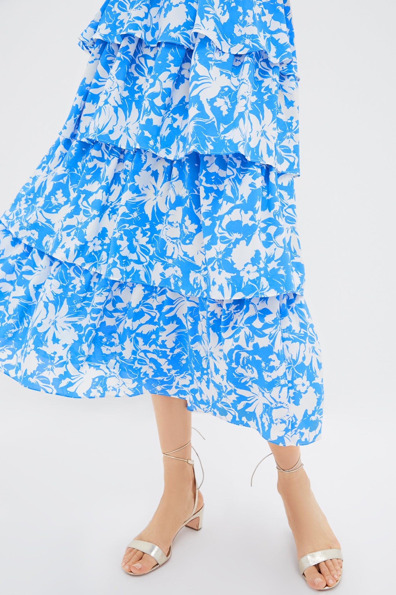 Blue & White Floral Halter Neck Jenny Midi Dress