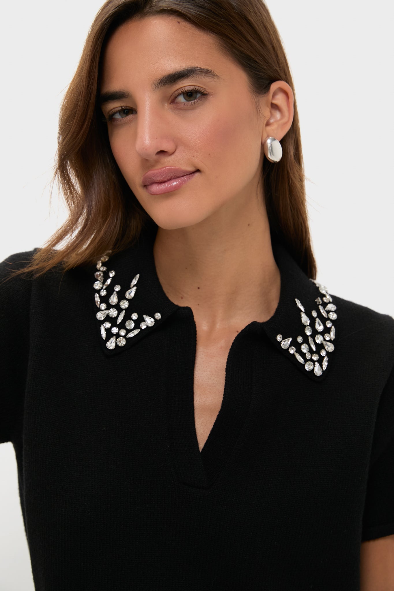 Black Knit Embellished Anica Polo