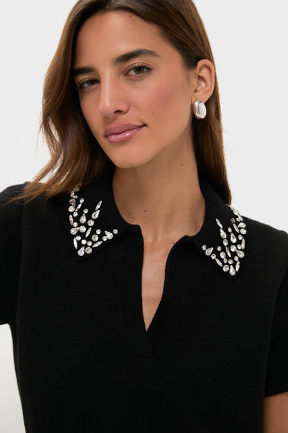Black Knit Embellished Anica Polo