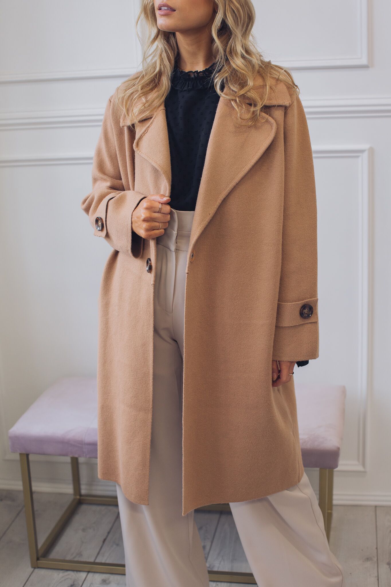 Fireplace Coat - Camel | Women's Knit Trench Coat