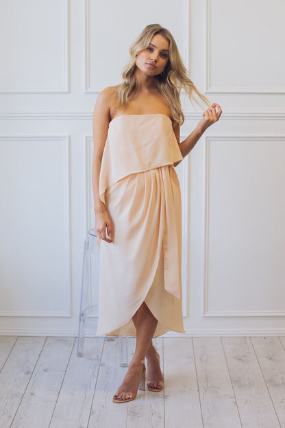 Fleur Apricot Dress | Women's Strapless Midi Dress
