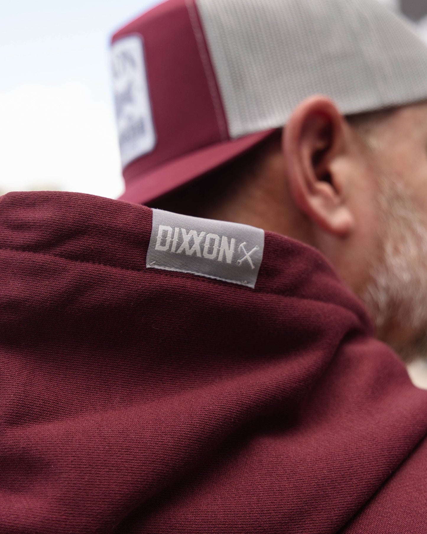 Gray Work Hard Badge Zip Up - Maroon