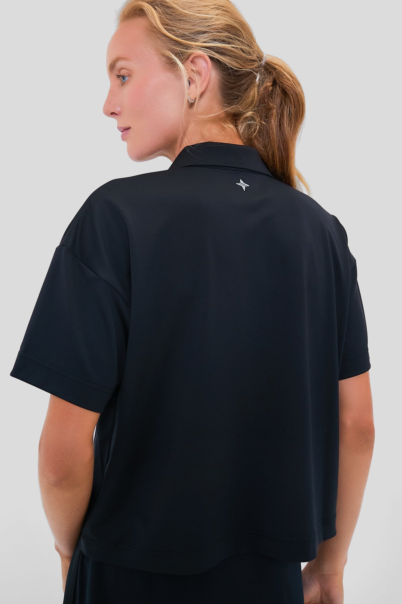 Black Cropped Performance Jersey Caroline Polo