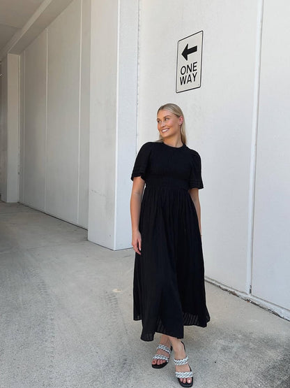 Iolana Dress - Black | Women's Smock Midi Dress