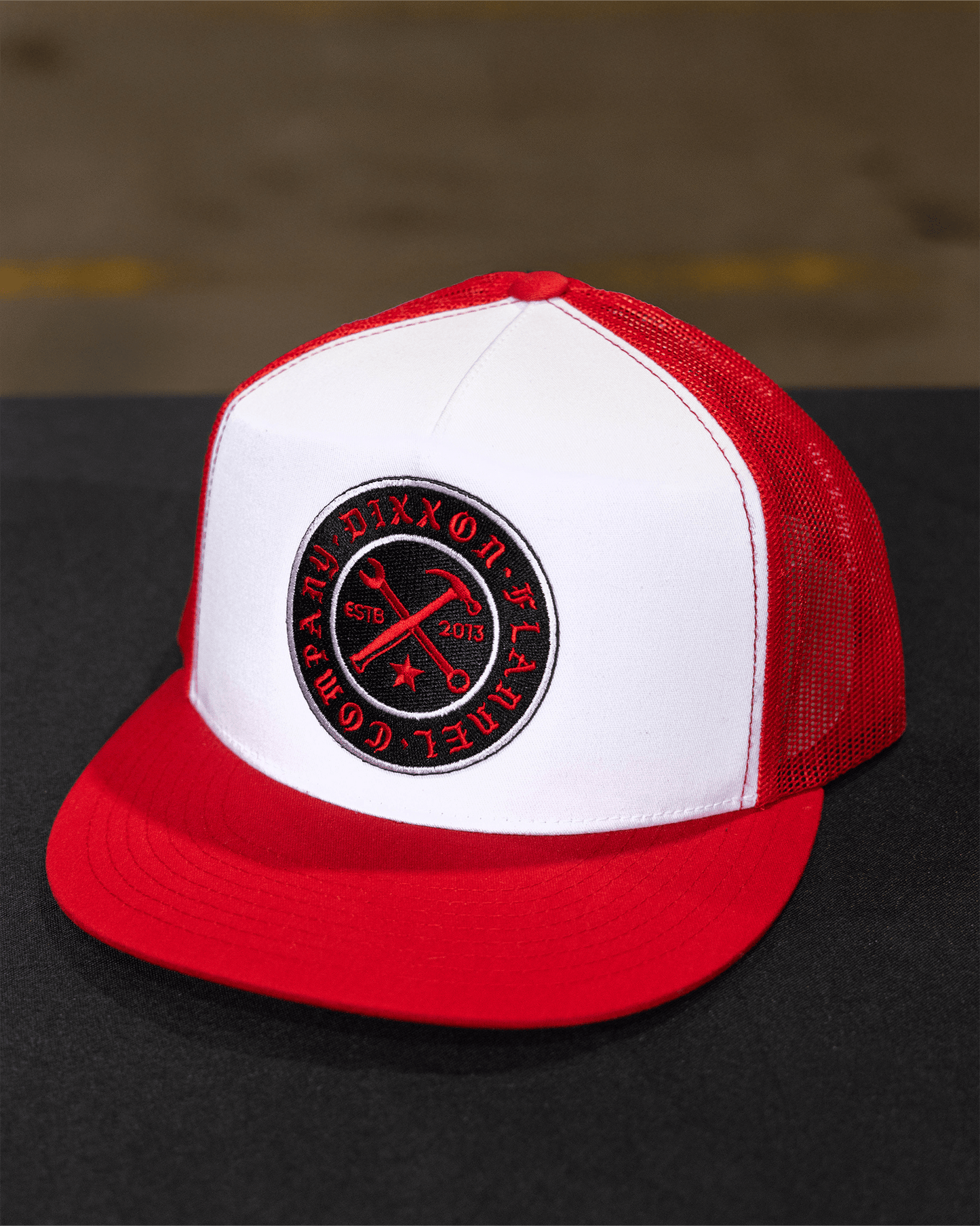Nameplate Flat Bill Trucker Snapback - Red