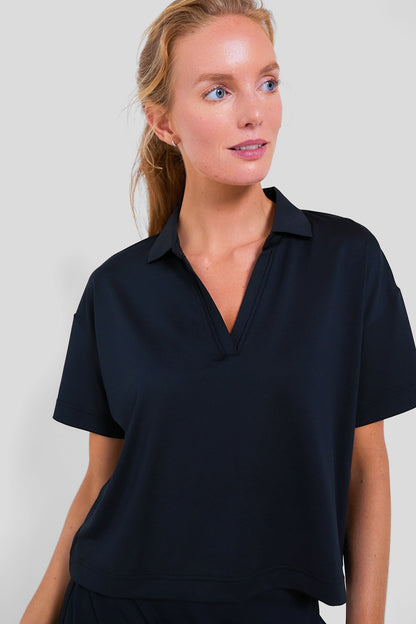 Black Cropped Performance Jersey Caroline Polo