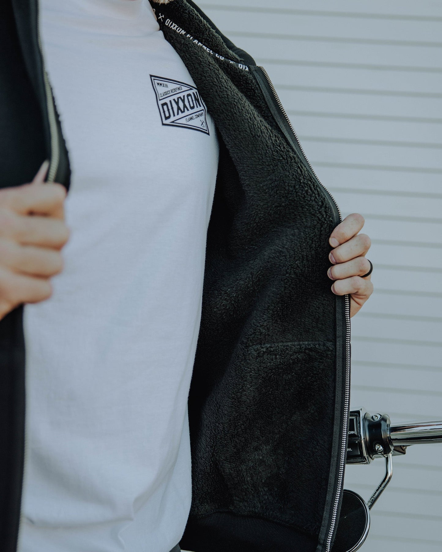 Sherpa Lined Zip Up Hoodie - Black
