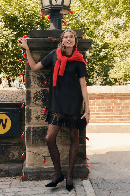 Black Dupioni Tassel Downing Dress