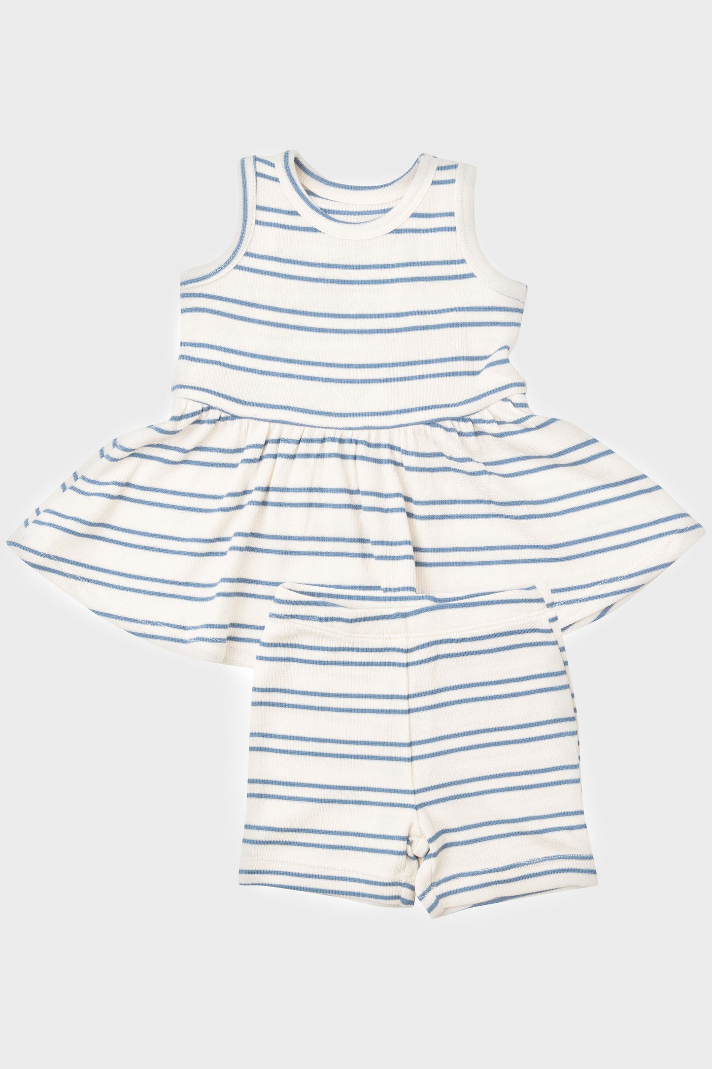 Anchor Stripe Rib Peplum Tank Top and Biker Shorts
