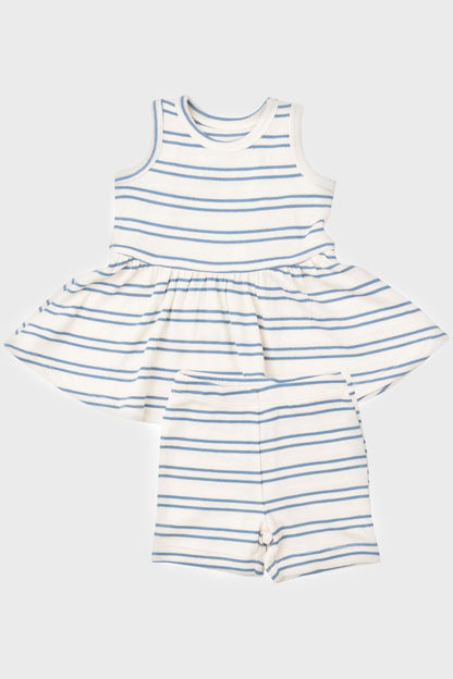 Anchor Stripe Rib Peplum Tank Top and Biker Shorts