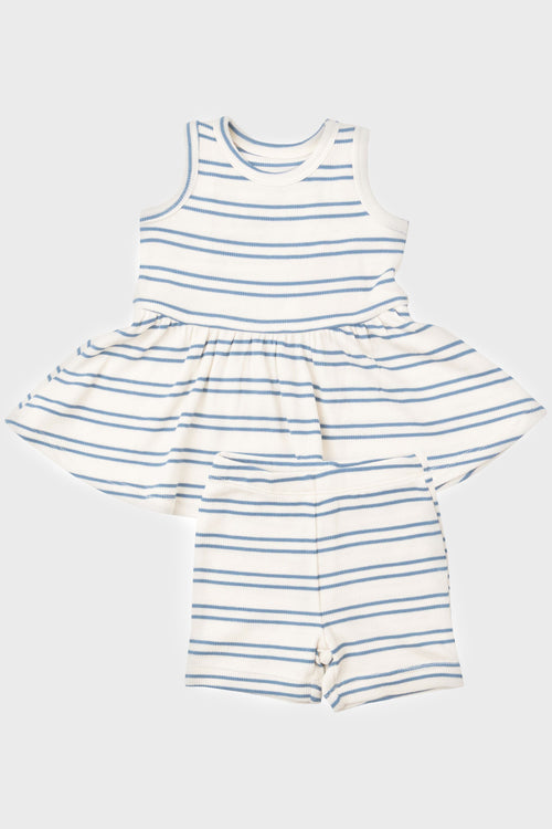 Anchor Stripe Rib Peplum Tank Top and Biker Shorts