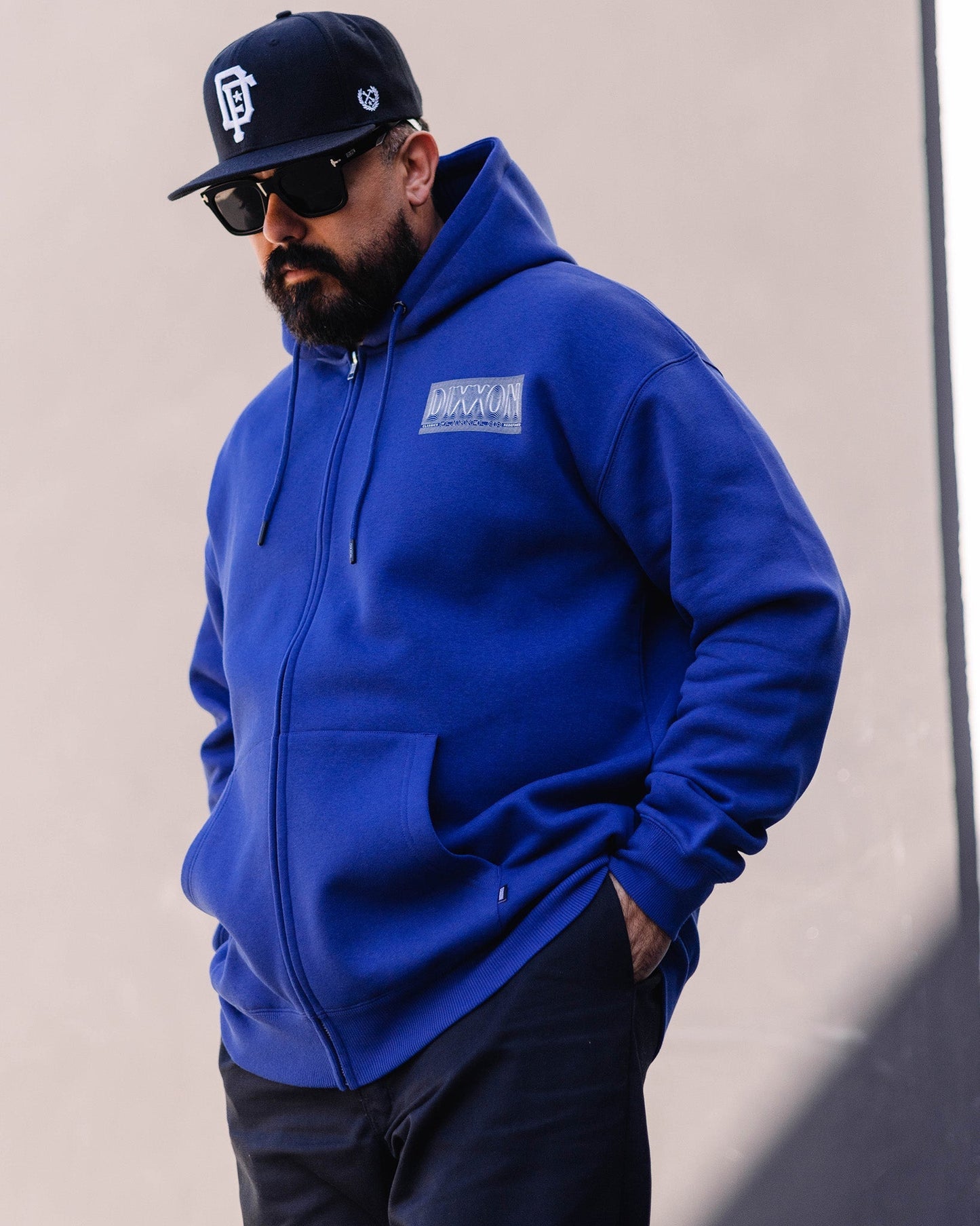 White Epicenter Zip Up Hoodie - Blue
