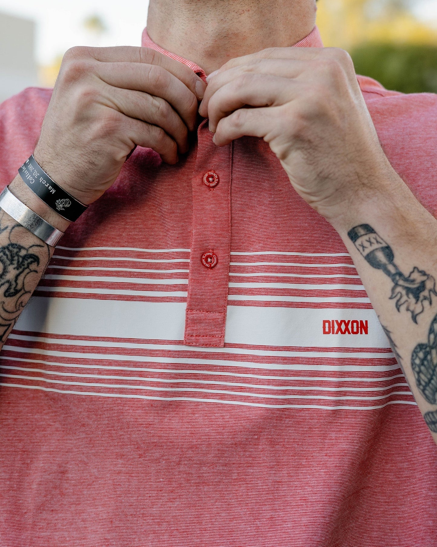 White Stripe Premium Polo - Heathered Red